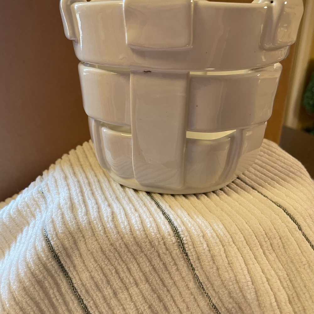 Elegant White Ceramic Basket Planter made in Italy